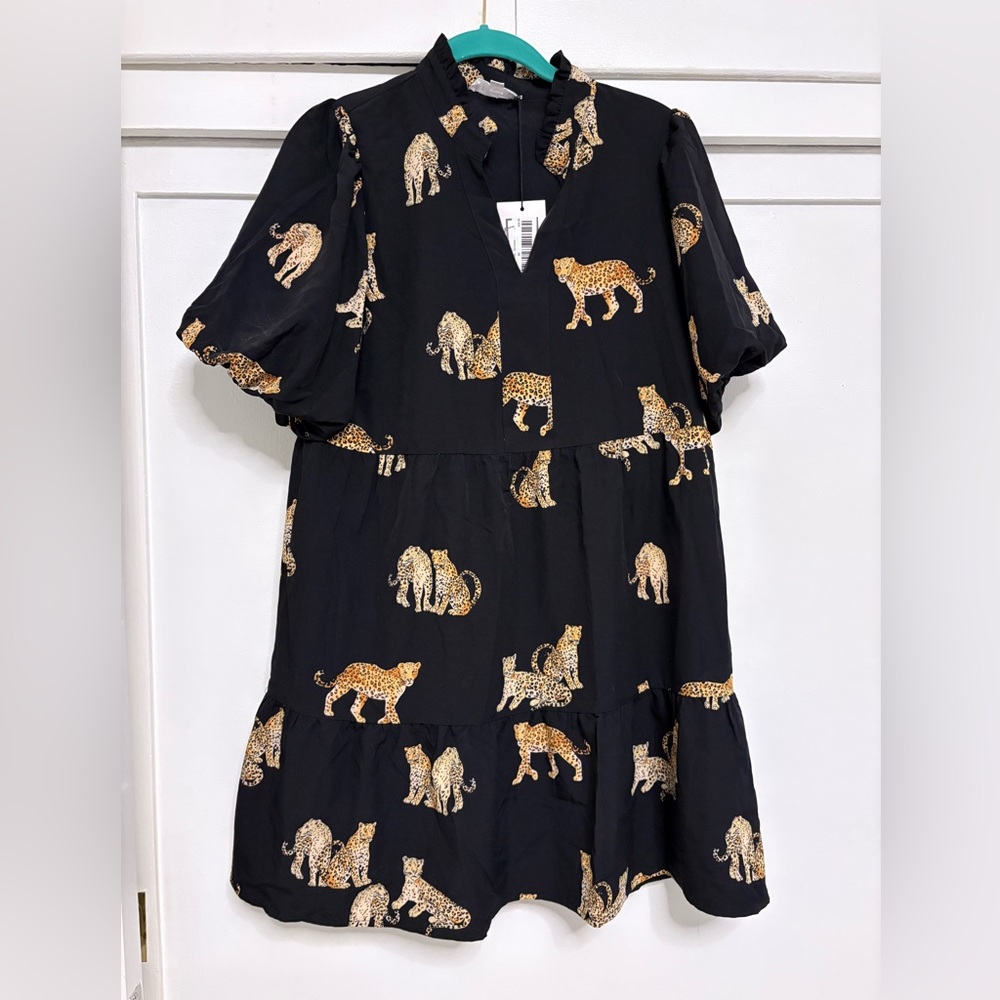 HTML Leopard Print Black Women Dress